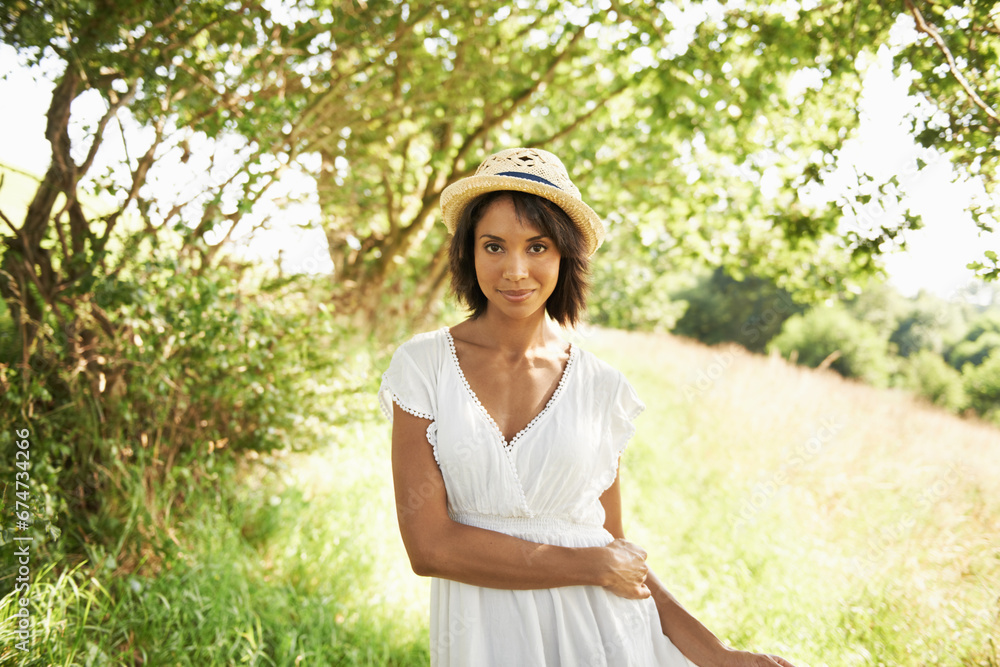 Portrait, freedom or woman in an outdoor field in the countryside in spring to relax on break. Nature, wellness or biracial female person in garden or farm for fresh air on holiday vacation or travel Portrait, freedom or woman in an outdoor field in the countryside in spring to relax on break. Nature, wellness or biracial female person in garden or farm for fresh air on holiday vacation or travel