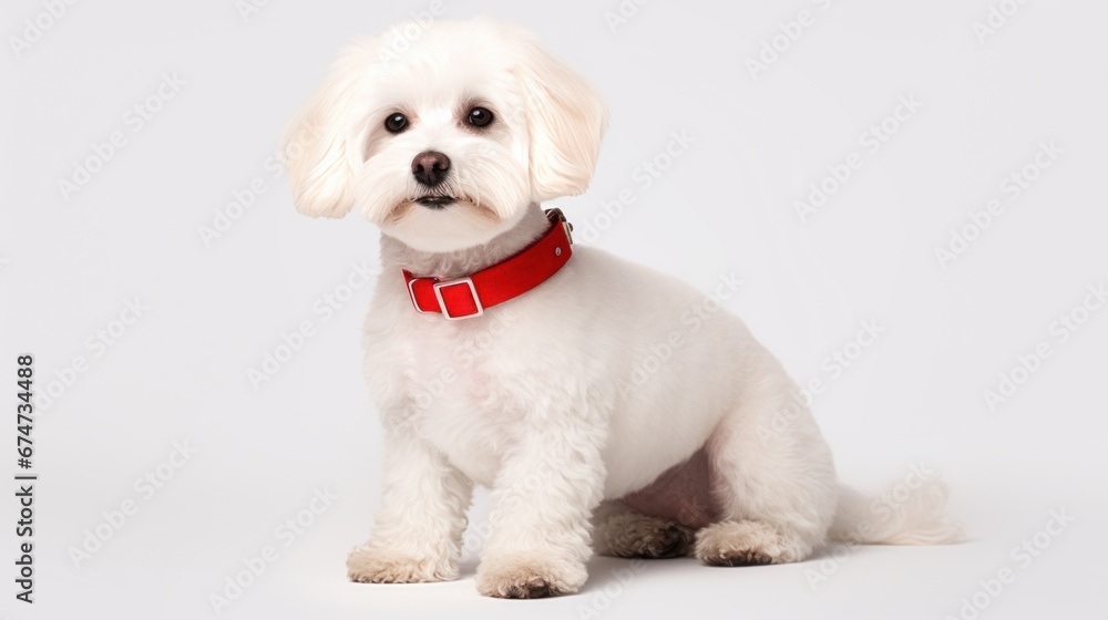 Obraz premium A small white dog with a red collar