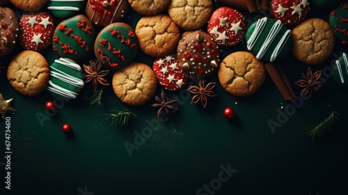 A table topped with cookies and christmas decorations photo