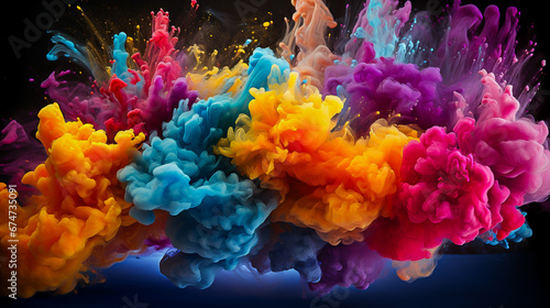 explosion of colored paints on a black background  background  space for text