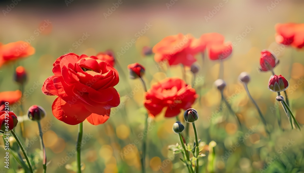 Obraz premium Buttercup flower in field with blur background