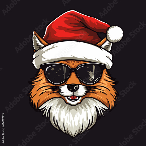 fox with santa claus hat