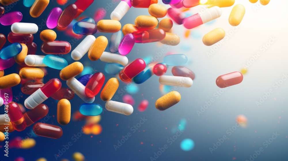 Health pills background, copy space, 16:9 Health pills background, copy space, 16:9