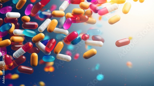 Health pills background, copy space, 16:9
