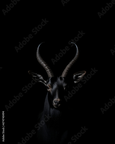 a black goat on a black background. AI generated photo