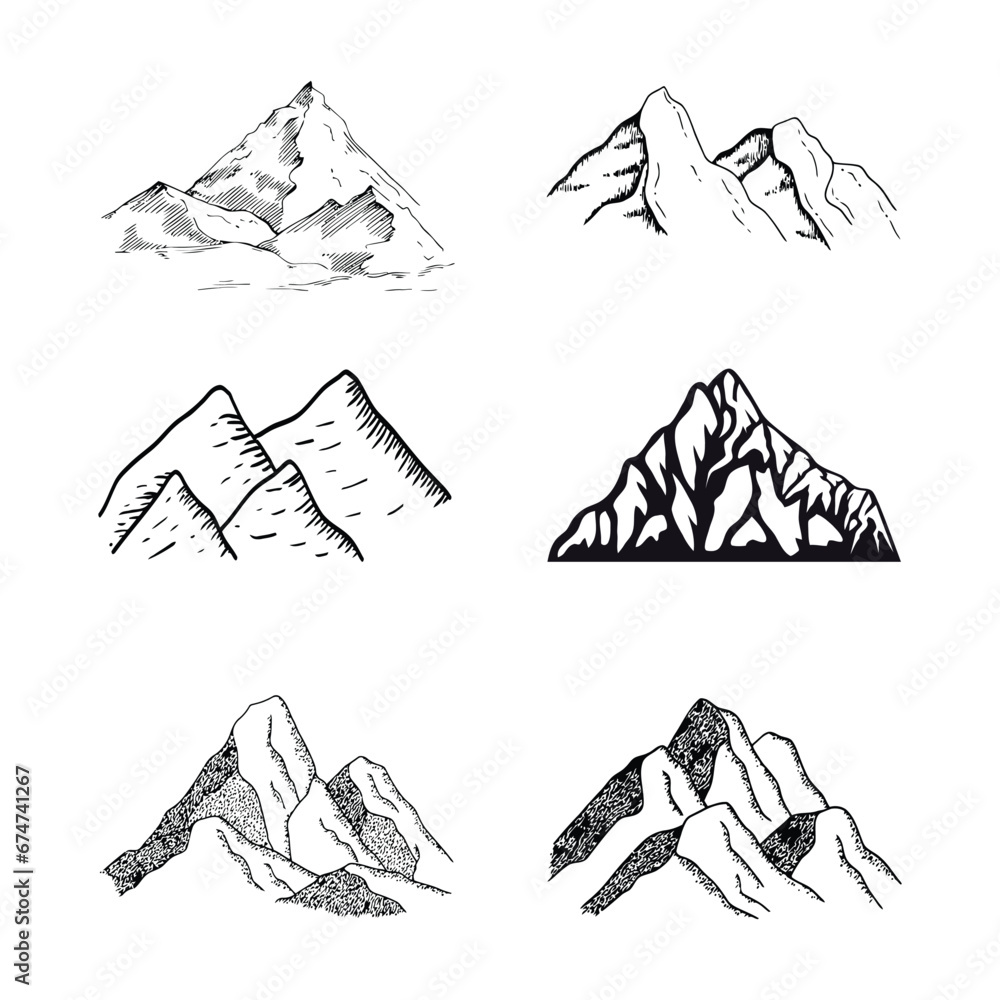  Set of mountain silhouette vector.