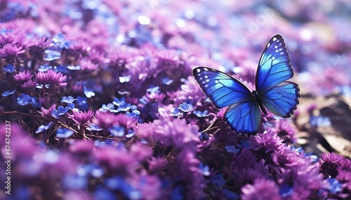 Purple butterfly dances amidst wild white violets, creating a stunning scene in natures canvas.