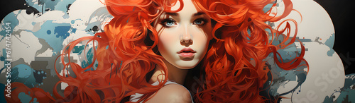 A Young Girl With Red Hair. Illustration On The Theme Of Glamor And Club Life, Leisure And Entertainment. Generative AI 