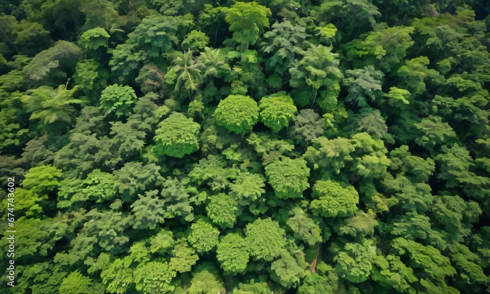 Top View Of Green Trees And Plants Jungle Forest.
