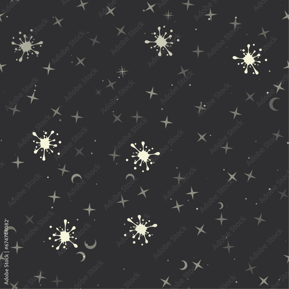 Seamless pattern with stars, blot symbols on black background. Night sky. Vector illustration on black background Seamless pattern with stars, blot symbols on black background. Night sky. Vector illustration on black background
