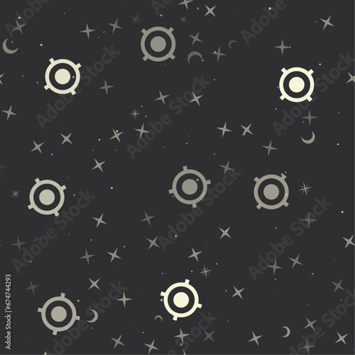Seamless pattern with stars, crosshair symbols on black background. Night sky. Vector illustration on black background