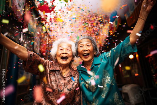 Generative ai senior asiatic women friends partying