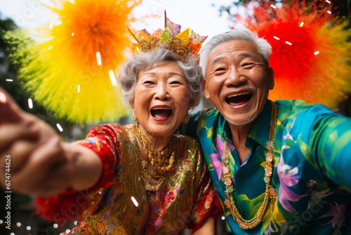 Generative ai senior asiatic couple partying celebrating