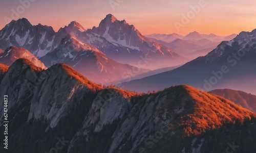 Dreamy Mountains During Sunset.