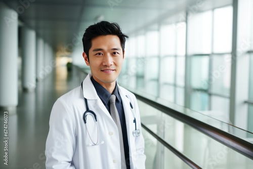 Portrait of smiling young male asian doctor in a hospital