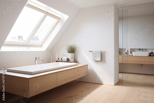 modern wooden bathroom interior  Generative AI