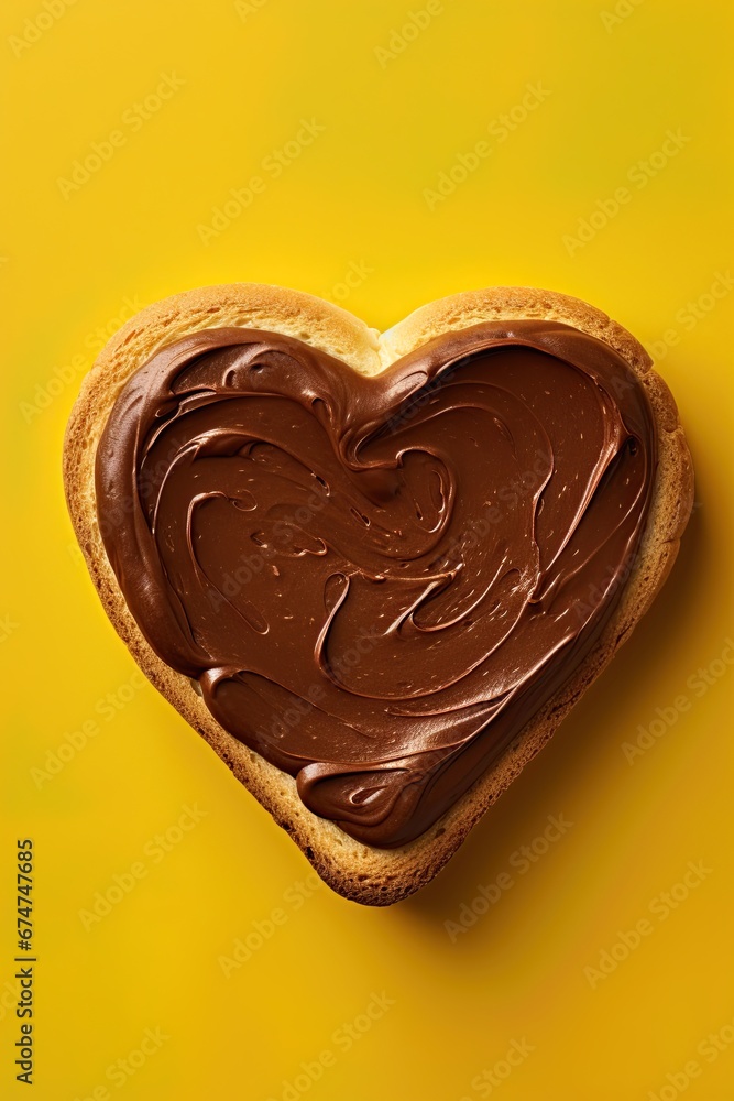 Slice of bread in shape of a heart with chocolate cream spread. Generative Ai Slice of bread in shape of a heart with chocolate cream spread. Generative Ai