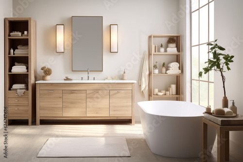 modern wooden bathroom interior  Generative AI