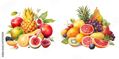 Exotic and Citrus Fruit Assortment in Watercolor Collection