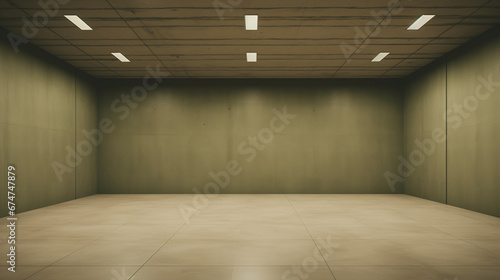 Interior of a empty modern olive gallery room with copy space. Generative AI