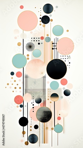 Pois abstraits, tampons et superpositions numériques floraux, or rose, palette de couleurs audacieuses, emblématique, géométrique. Idéal comme arrière-plan ou fond d'écran. IA générative, IA