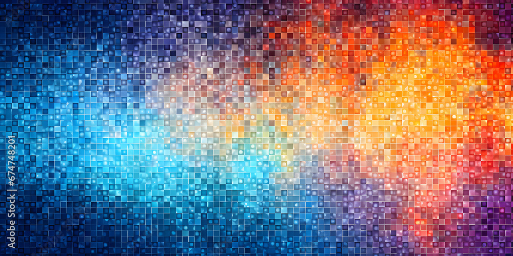Digital colorful glitter square mosaic abstract texture background. - obrazy, fototapety, plakaty 