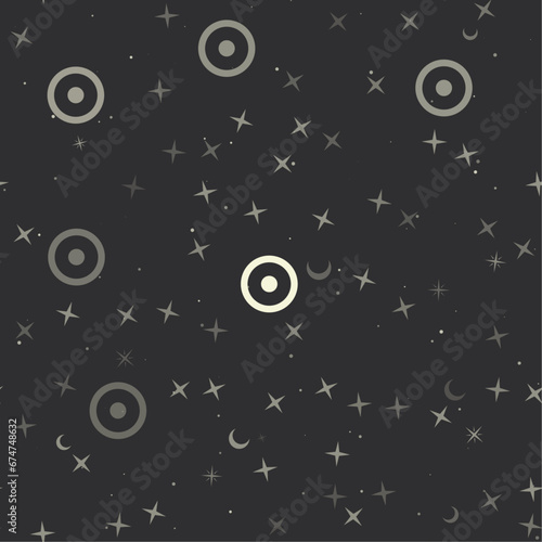 Seamless pattern with stars, astrological sun symbols on black background. Night sky. Vector illustration on black background