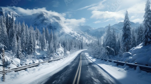 frost scenic road snow landscape illustration cold mountain, scenery season, countryside outdoor frost scenic road snow landscape © sevector