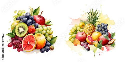 Vibrant Watercolor Fruit Medley with Splashes © BK