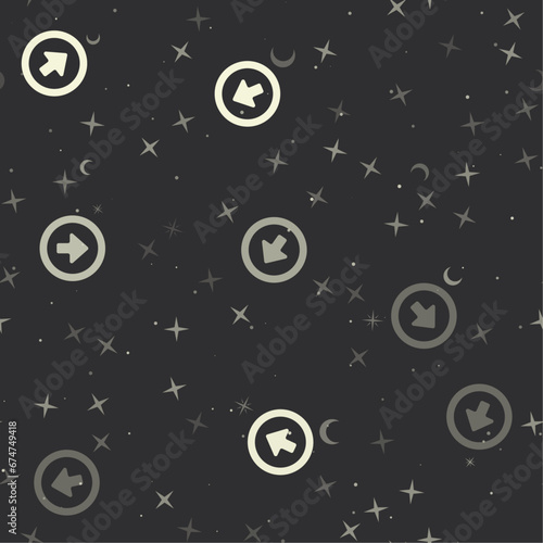 Seamless pattern with stars, download symbols on black background. Night sky. Vector illustration on black background