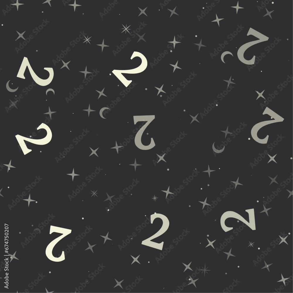 Seamless pattern with stars, number two symbols on black background. Night sky. Vector illustration on black background Seamless pattern with stars, number two symbols on black background. Night sky. Vector illustration on black background