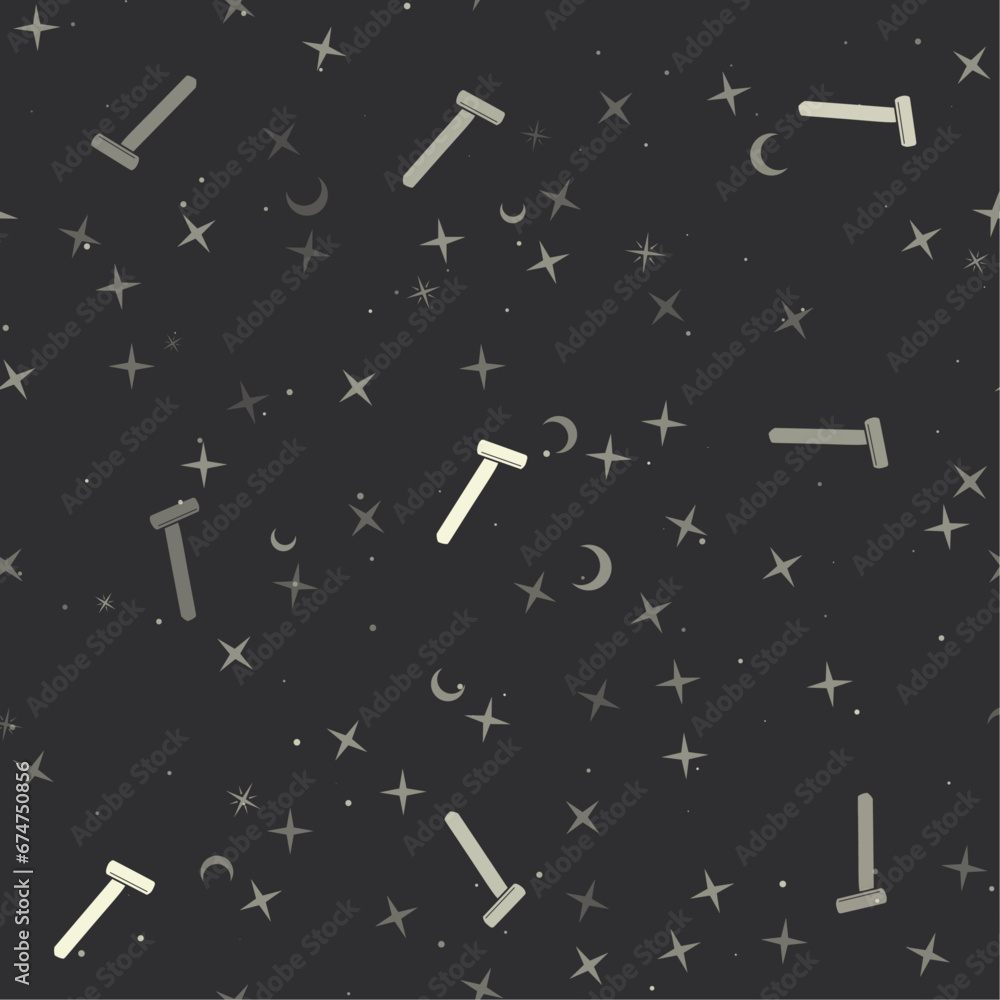 Seamless pattern with stars, mens razor symbols on black background. Night sky. Vector illustration on black background Seamless pattern with stars, mens razor symbols on black background. Night sky. Vector illustration on black background