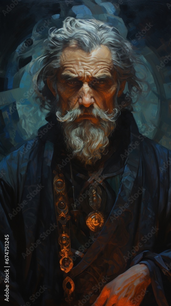 A painting of a man with a long beard A painting of a man with a long beard