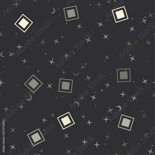 Seamless pattern with stars, main road signs on black background. Night sky. Vector illustration on black background