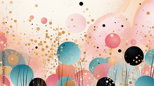 Pois abstraits, tampons et superpositions numériques floraux, or rose, palette de couleurs audacieuses, emblématique, géométrique. Idéal comme arrière-plan ou fond d'écran. IA générative, IA