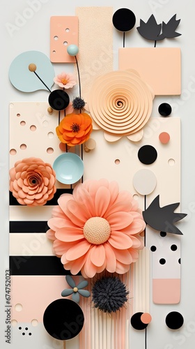 Pois abstraits, tampons et superpositions numériques floraux, or rose, palette de couleurs audacieuses, emblématique, géométrique. Idéal comme arrière-plan ou fond d'écran. IA générative, IA