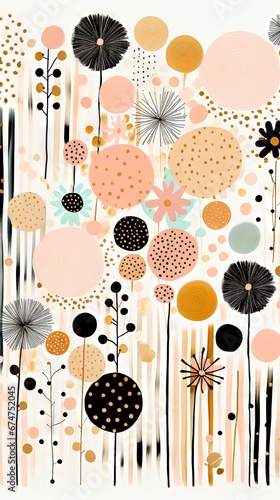 Pois abstraits, tampons et superpositions numériques floraux, or rose, palette de couleurs audacieuses, emblématique, géométrique. Idéal comme arrière-plan ou fond d'écran. IA générative, IA