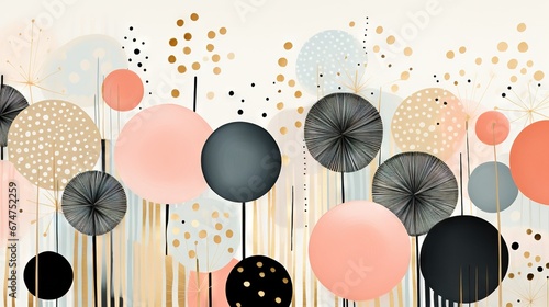 Pois abstraits, tampons et superpositions numériques floraux, or rose, palette de couleurs audacieuses, emblématique, géométrique. Idéal comme arrière-plan ou fond d'écran. IA générative, IA