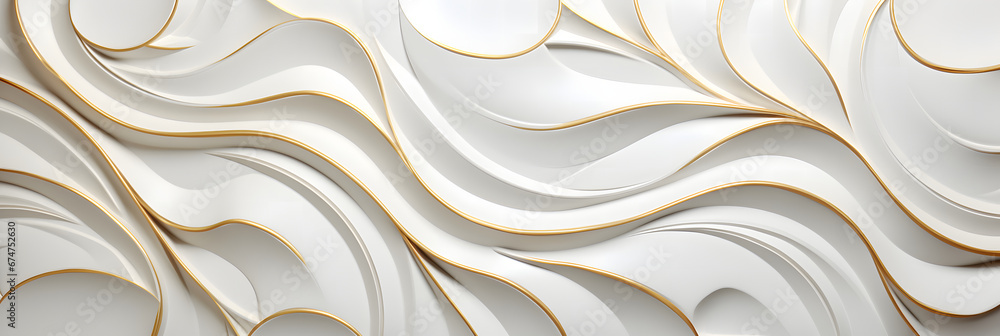 Luxury Semi-Gloss Wall background, elegant white and gold 3d embossed creative pattern. - obrazy, fototapety, plakaty 