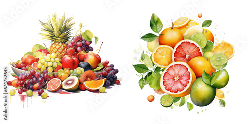 Juicy Citrus and Tropical Fruits Watercolor Collection