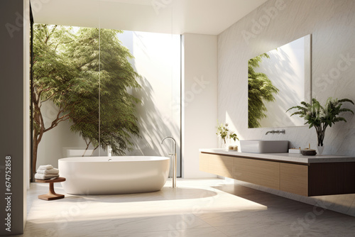 modern bathroom in close touch with nature  Generative AI