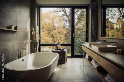 modern bathroom in close touch with nature  Generative AI