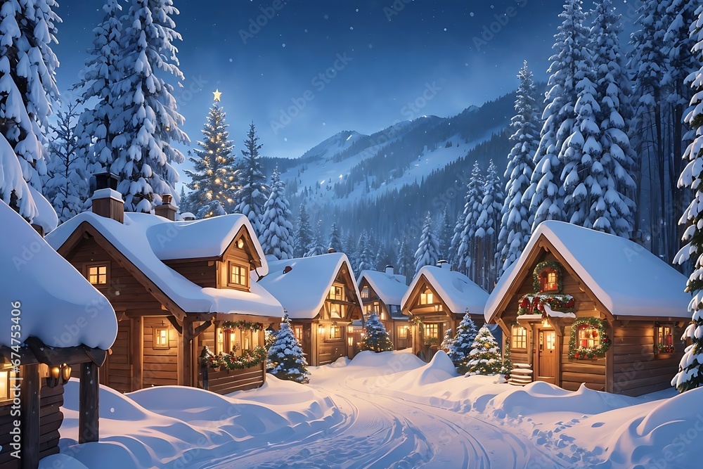 Santa's cozy hideaway in a secluded snowy landscape, a winter wonderland.