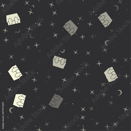 Seamless pattern with stars, magic book symbols on black background. Night sky. Vector illustration on black background