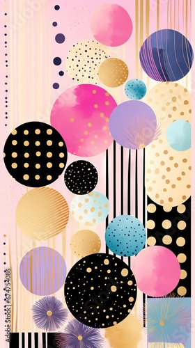 Pois abstraits, tampons et superpositions numériques floraux, or rose, palette de couleurs audacieuses, emblématique, géométrique. Idéal comme arrière-plan ou fond d'écran. IA générative, IA