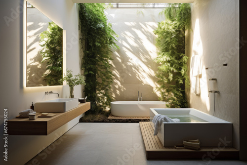 modern bathroom in close touch with nature, Generative AI © Cornelius Naffin