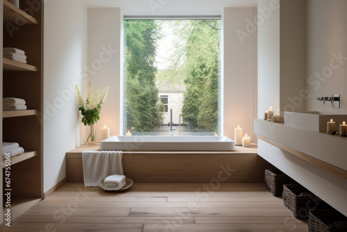 modern bathroom in close touch with nature  Generative AI