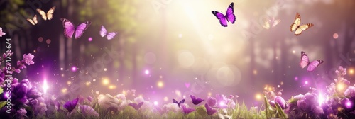 Enchanting purple butterfly dancing amidst a sea of wild white violet flowers in natures canvas © Ilja