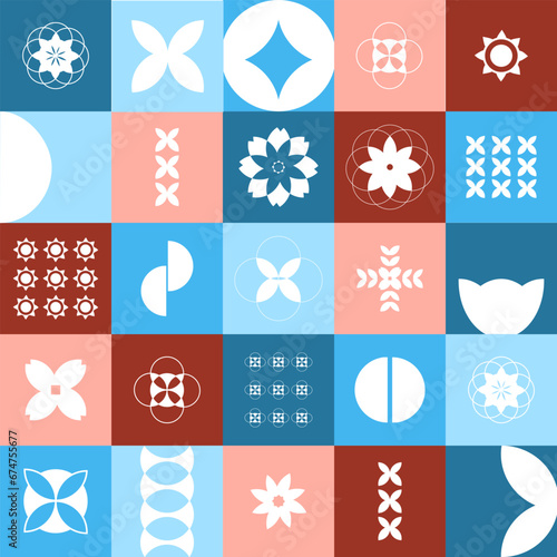 Colorful abstract seamless pattern in neo geo style. Geometric pattern in NEO GEO style, wall art, popular graphics. Modern art for posters, social networks, fabrics, covers, textiles, wrapping paper.