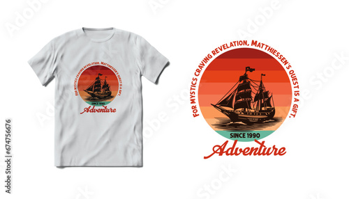 marine ship adventure t-shirt design, t shirt design concept, vector ship with sails grunge poster design